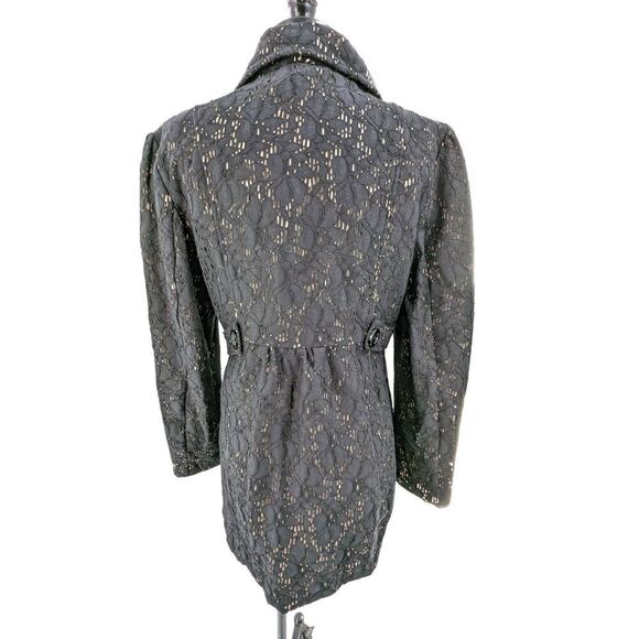 Marisa Christina Womens Coat Single Breasted Open Knit Black Lace Beige Lining M - Picture 11 of 16